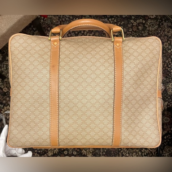 Celine Authentic Vintage Tan and Brown Bag with Leather Handles and Accents - Picture 9 of 16